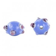 Lampwork kraal bumps 10x14mm Blauw wit