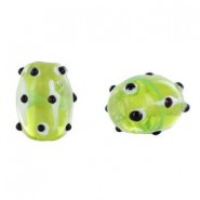 Lampwork bead bumps 14x12mm Green black / white