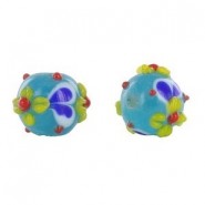 Lampwork Perle flower 12mm Petrol blue