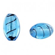 Silver foil kraal 19x12mm Transparent blue lined