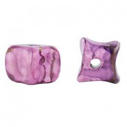 DQ Griekse keramiek kraal irregular square 14mm Purple pink
