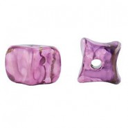 DQ Greek ceramic Bead irregular square 14mm Purple pink