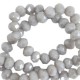 Faceted glass beads 6x4mm disc Cloudy grey-pearl shine coating
