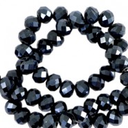 Abalorios de vidrio rondelle Facetados 8x6mm - Negro-revestimiento pearl shine